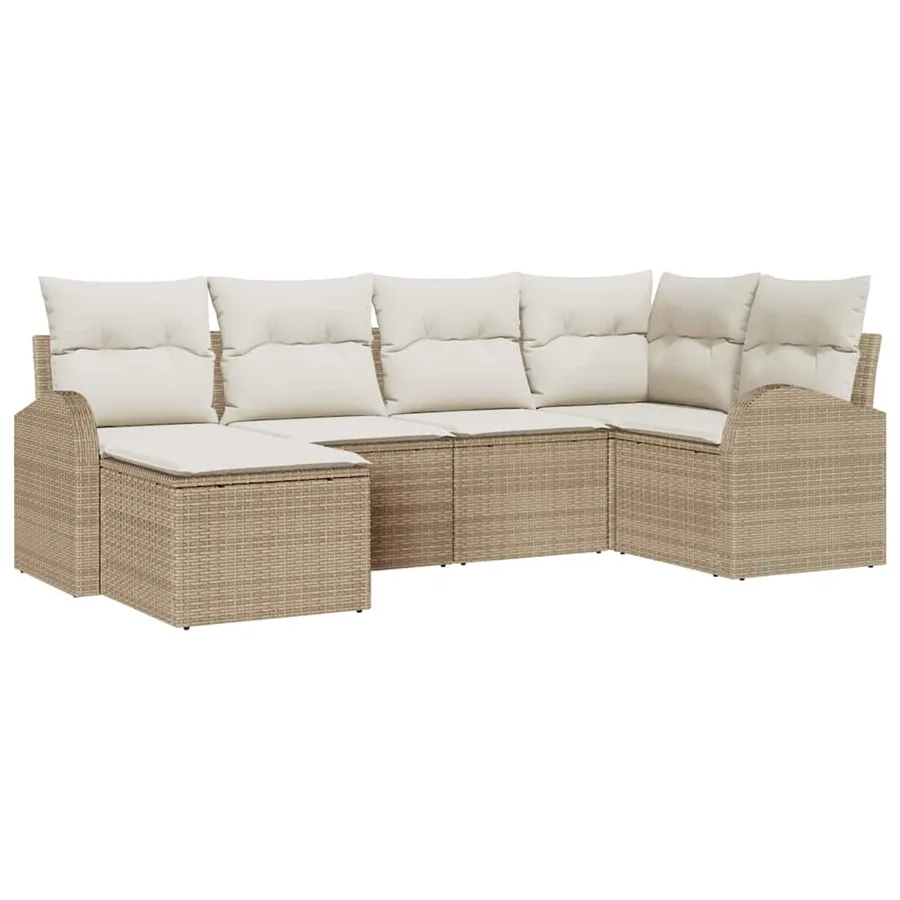 Ensemble de Canapés avec coussin 6 pcs Beige et blanc polyrotin - 2