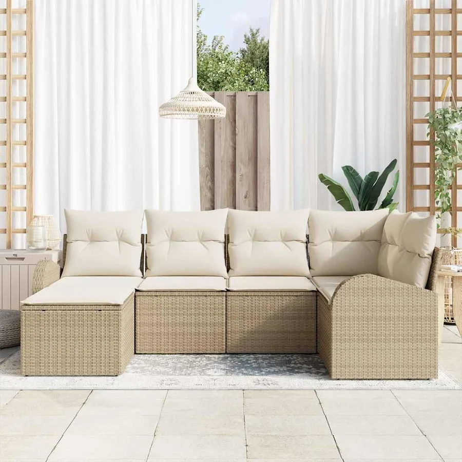 Ensemble de Canapés avec coussin 6 pcs Beige et blanc polyrotin - 3