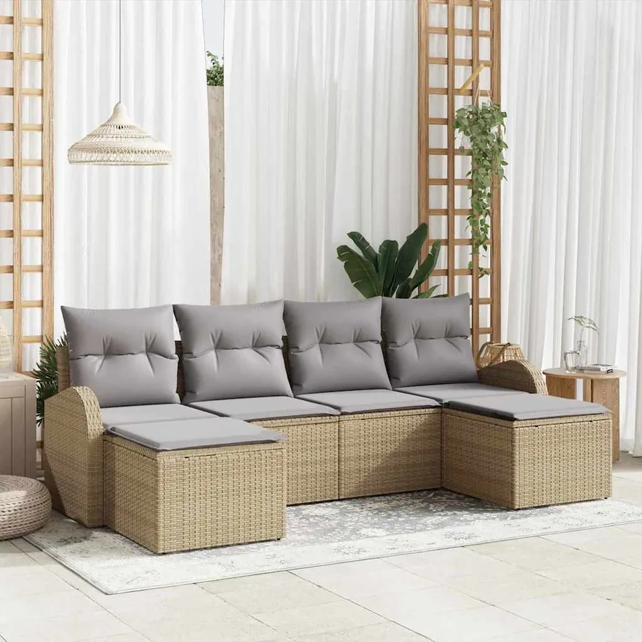 Ensemble de Canapés 6 pcs Beige et gris clair polyrotin