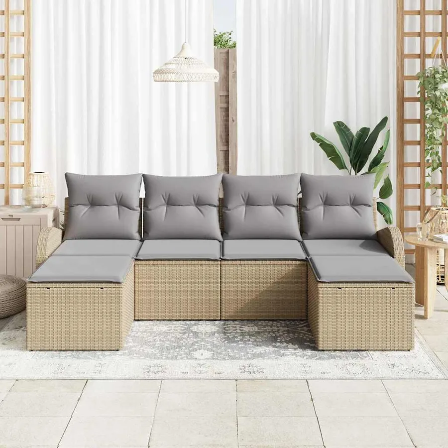 Ensemble de Canapés 6 pcs Beige et gris clair polyrotin - 3