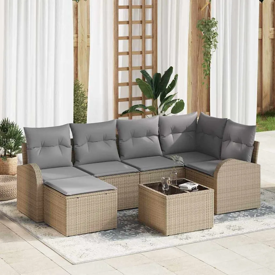 Ensemble de Canapés 7 pcs Beige et gris clair polyrotin