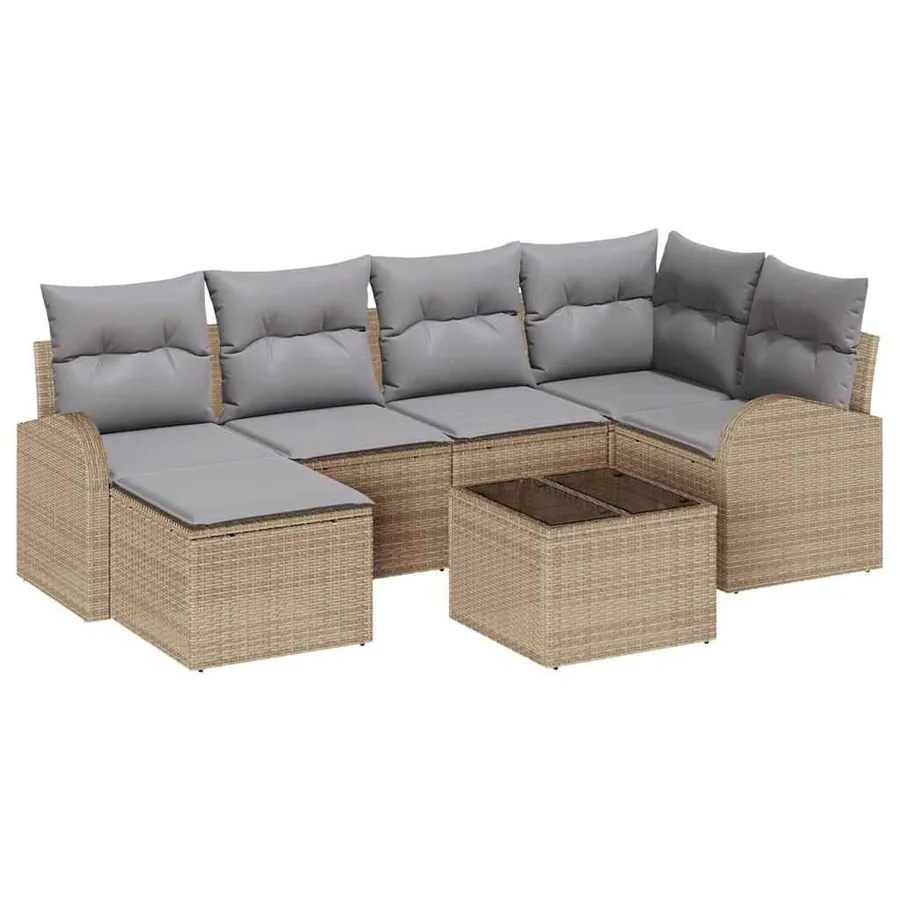 Ensemble de Canapés 7 pcs Beige et gris clair polyrotin - 2