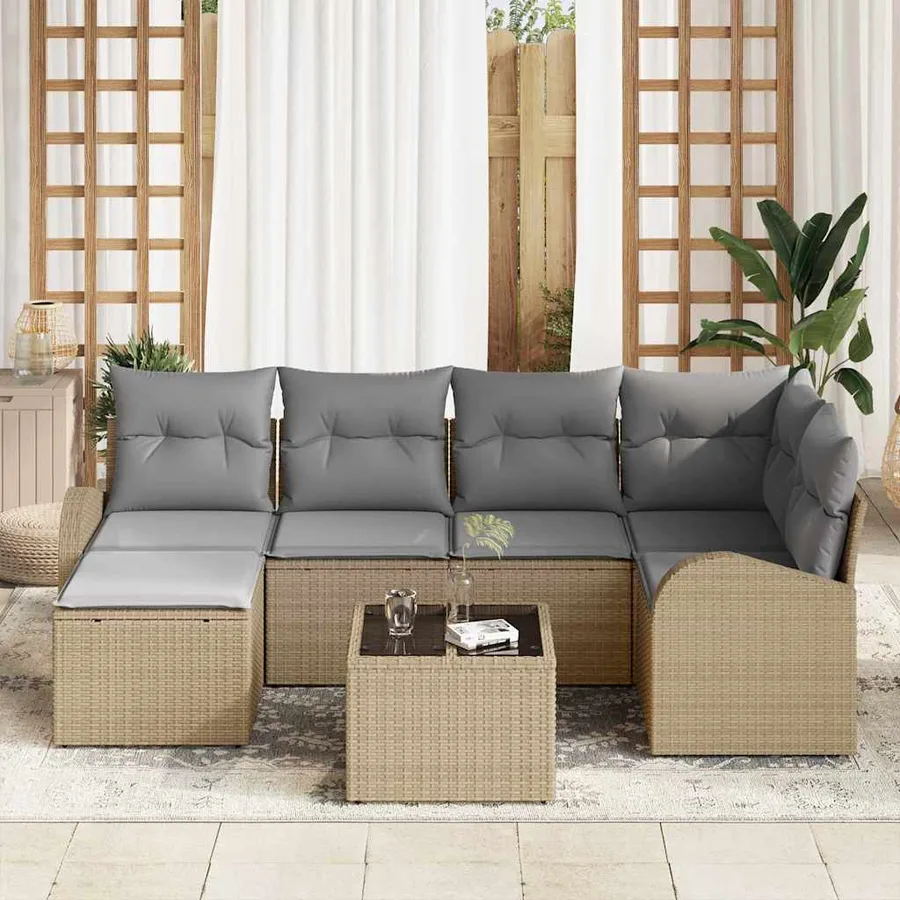 Ensemble de Canapés 7 pcs Beige et gris clair polyrotin - 3