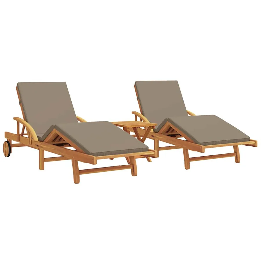 Transat 3 pcs Taupe 200 x 67 x 84 cm Bois d'Acacia Massif - 2