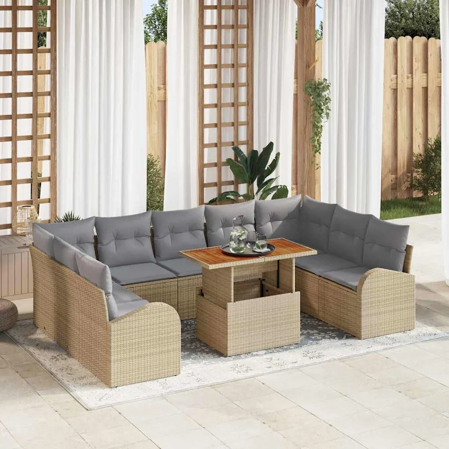 Ensemble de canapé de jardin 10 pcs beige et gris clair