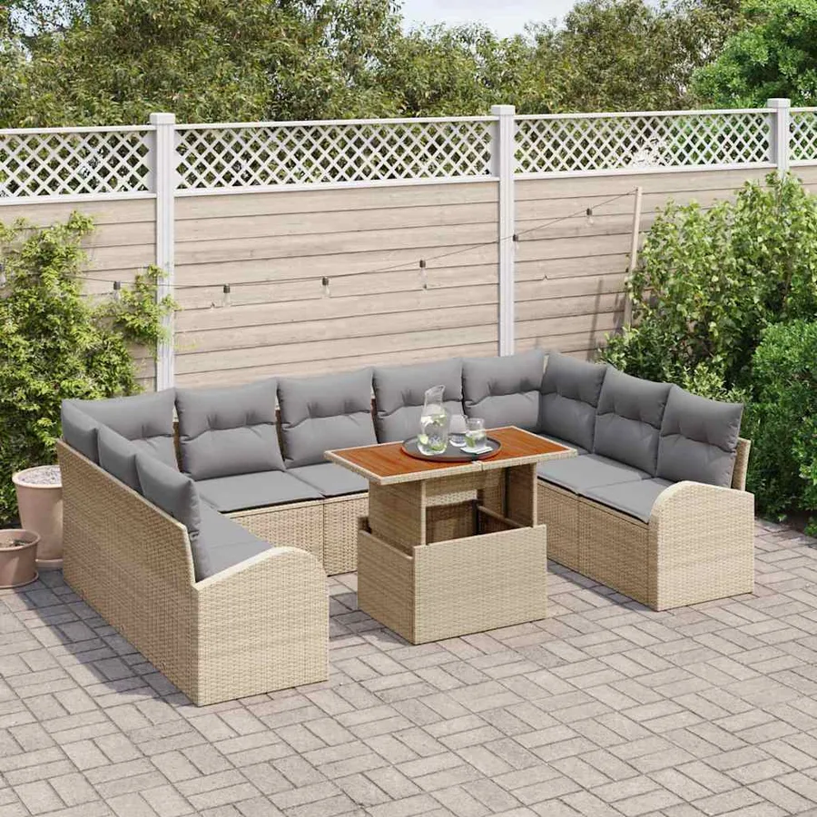 Ensemble de canapé de jardin 10 pcs beige et gris clair - 3
