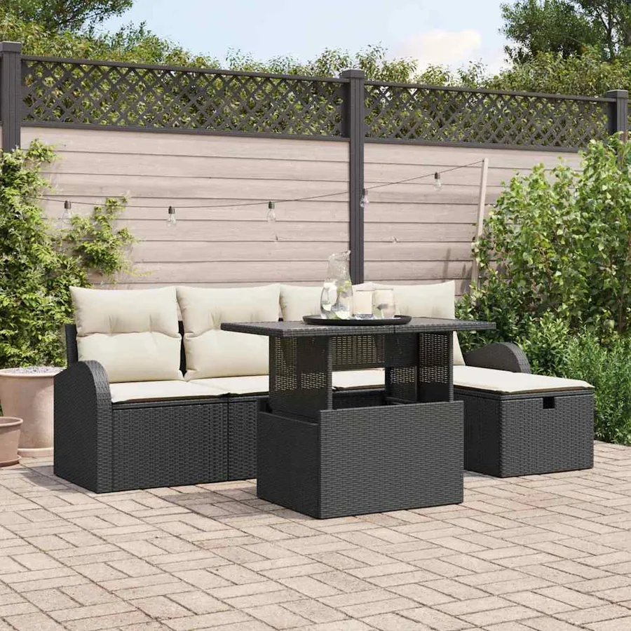 Ensemble de canapé de jardin avec coussin 6 pcs Noir Poly rotin