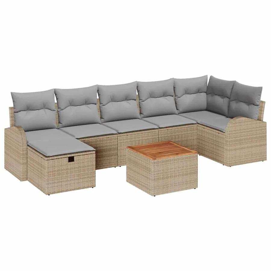 Ensemble de canapé de jardin avec coussin 8 pcs Beige polyrotin - 2