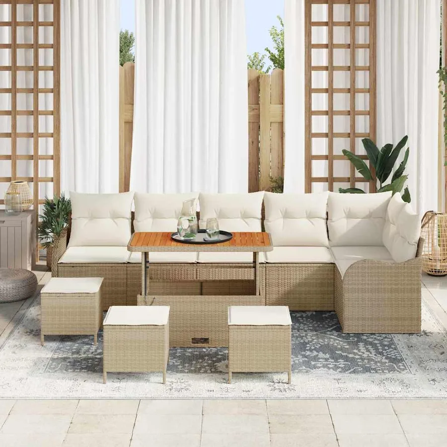 Ensemble de canapé de jardin 10 pcs Beige polyrotin - 3