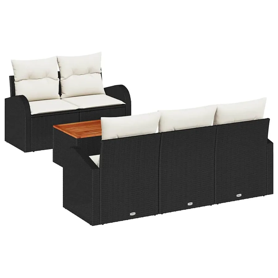 Ensemble de canapé de jardin avec coussin 6 pcs Noir polyrotin - 2