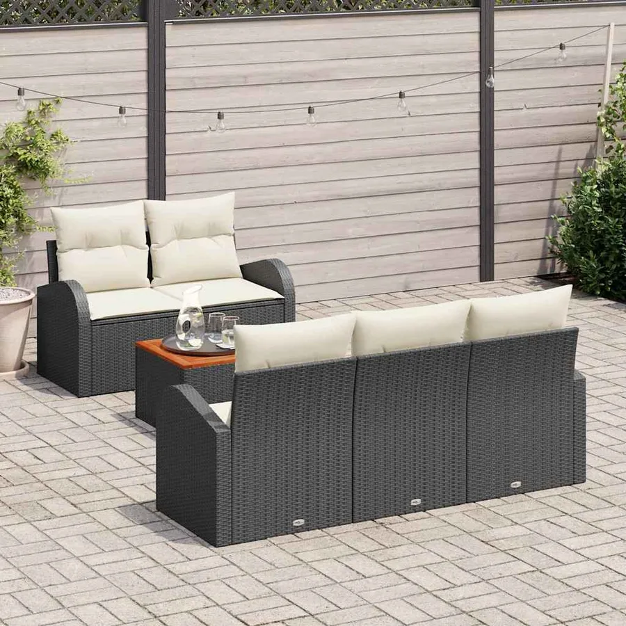 Ensemble de canapé de jardin avec coussin 6 pcs Noir polyrotin - 3