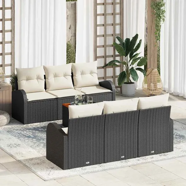 Ensemble de canapé de jardin avec coussin 7 pcs Noir polyrotin