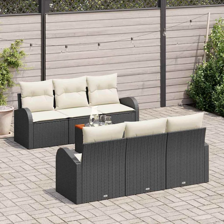 Ensemble de canapé de jardin avec coussin 7 pcs Noir polyrotin - 3