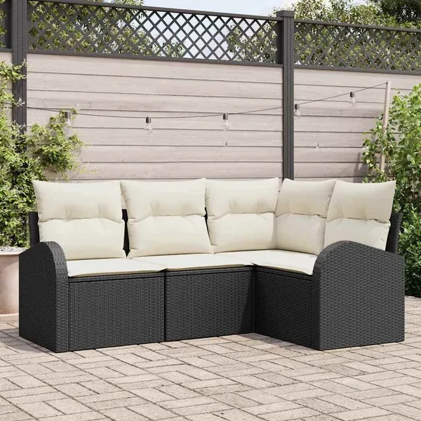 Ensemble de canapé de jardin 4 pcs Noir polyrotin