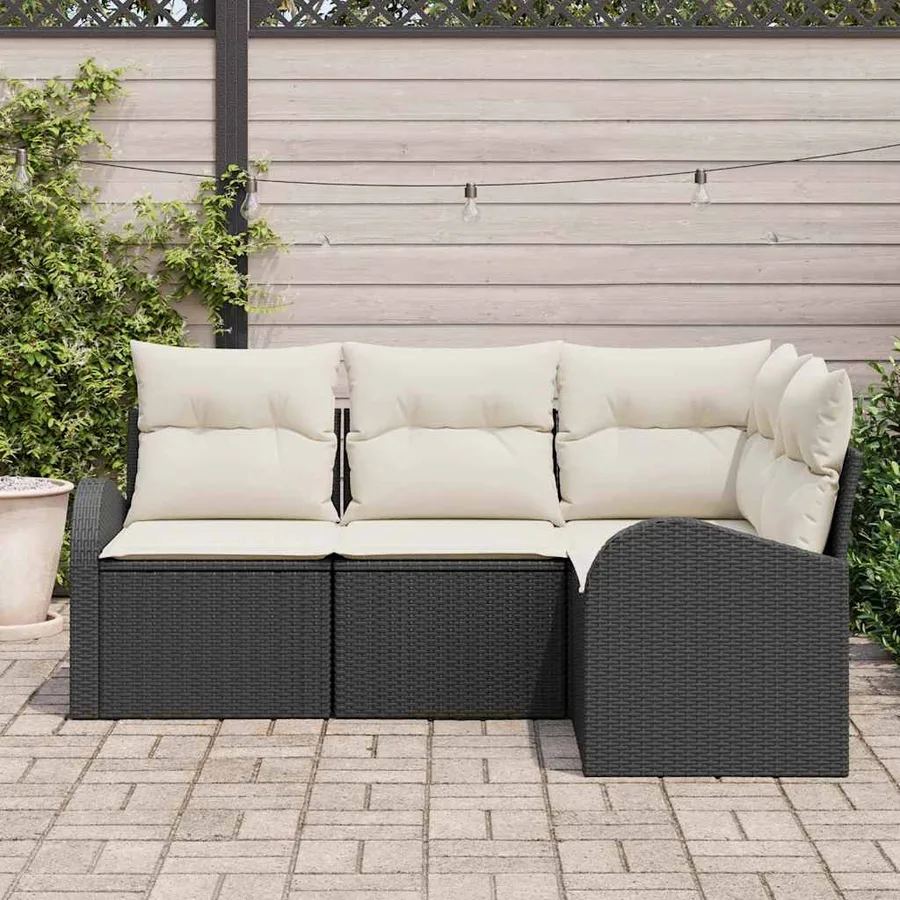 Ensemble de canapé de jardin 4 pcs Noir polyrotin - 3