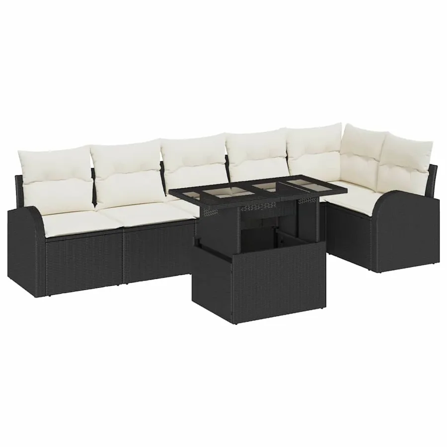 Ensemble de canapé de jardin 7 pcs Noir et crème polyrotin - 2