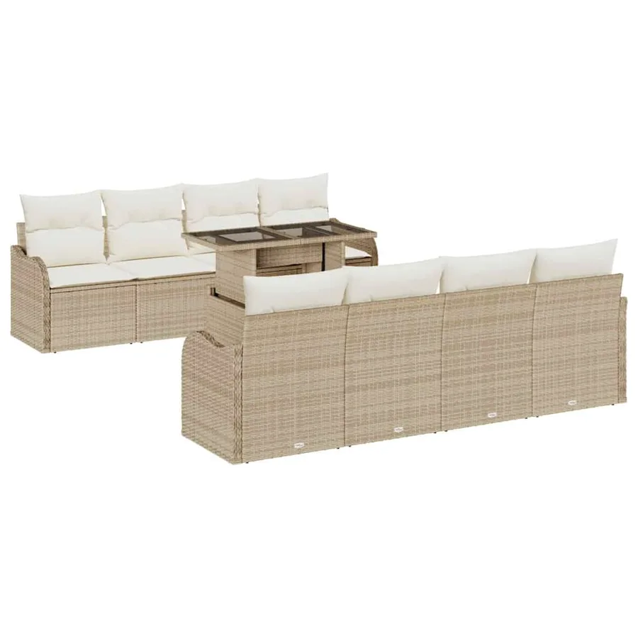 Ensemble de canapé de jardin avec coussin 7 pcs Beige polyrotin - 2