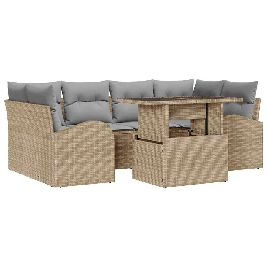 Ensemble de canapé de jardin 7 pcs Beige Poly rotin - 2