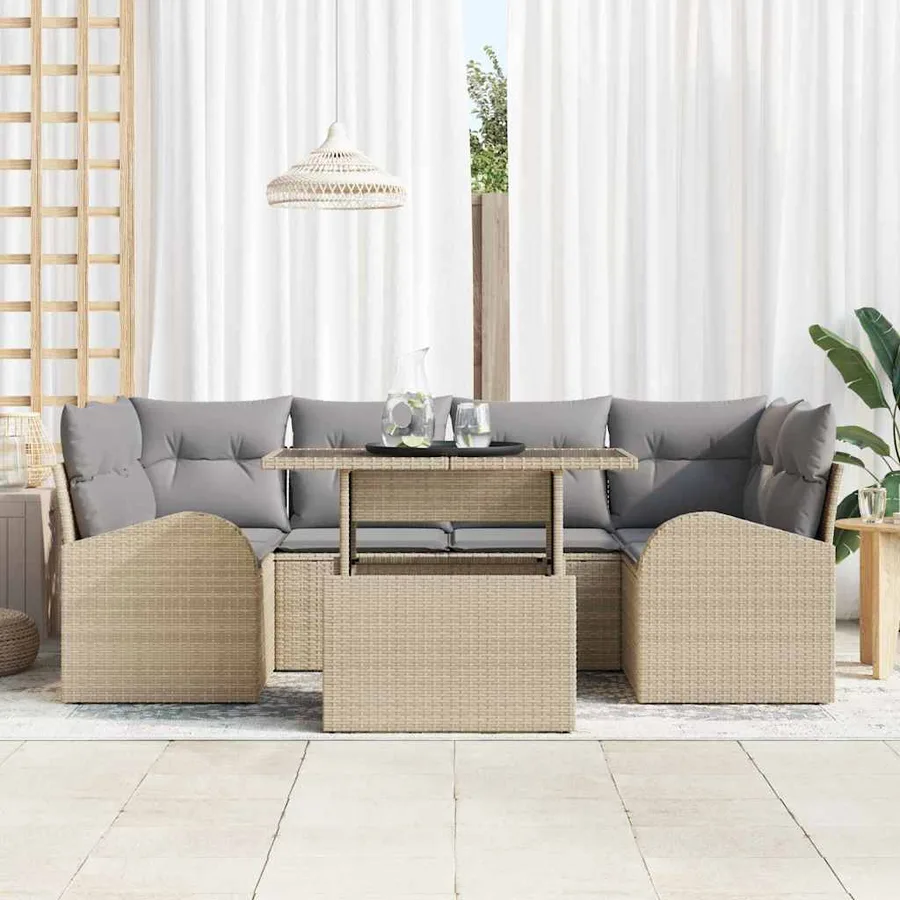 Ensemble de canapé de jardin 7 pcs Beige Poly rotin - 3