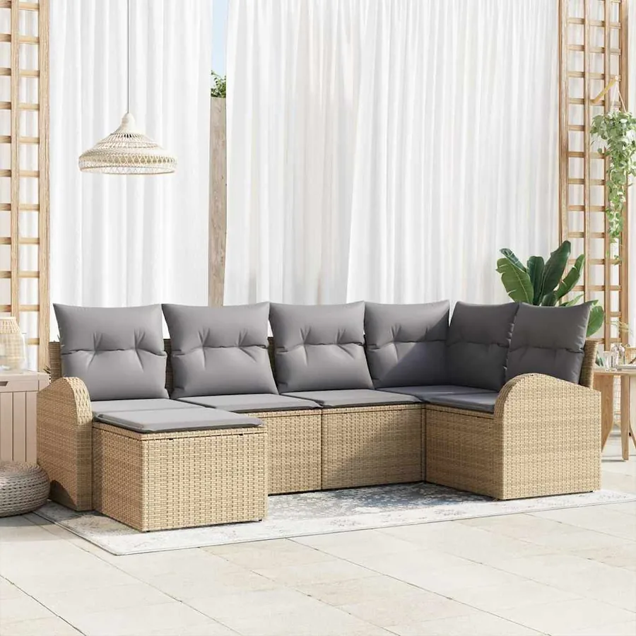 Ensemble de canapé de jardin 6 pcs Beige polyrotin
