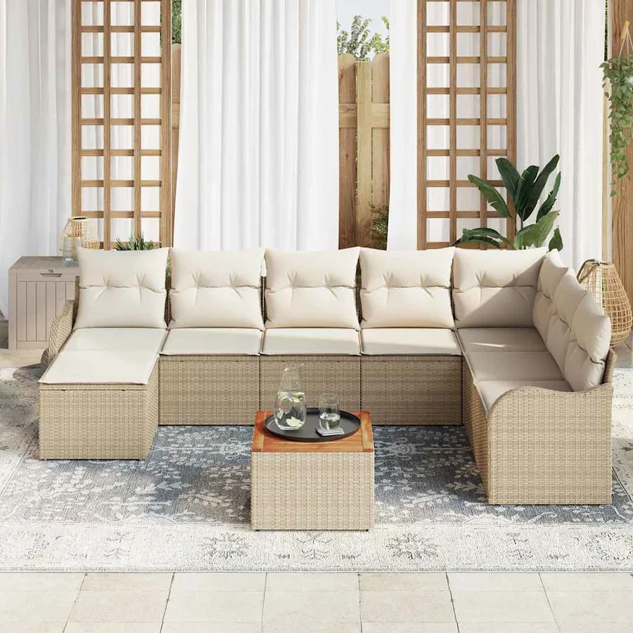 Ensemble de canapé de jardin avec coussin 9 pcs Beige polyrotin - 3