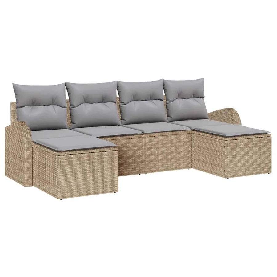 Ensemble de canapé de jardin 6 pcs Beige Poly Rattan - 2