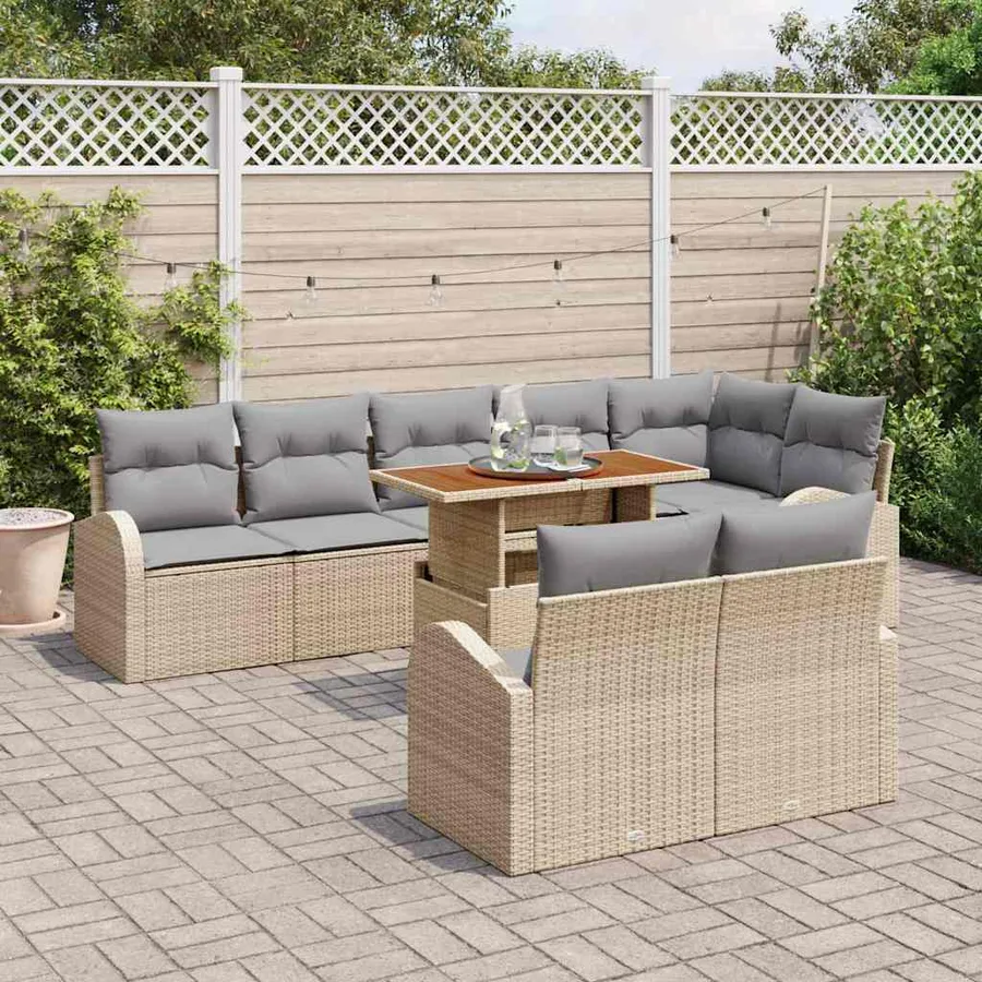Ensemble de canapé de jardin 9 pcs beige et gris clair - 3