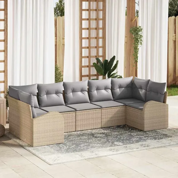 Ensemble de canapé de jardin 7 pcs Beige Poly Rattan