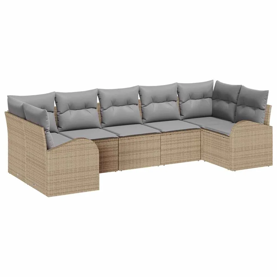 Ensemble de canapé de jardin 7 pcs Beige Poly Rattan - 2