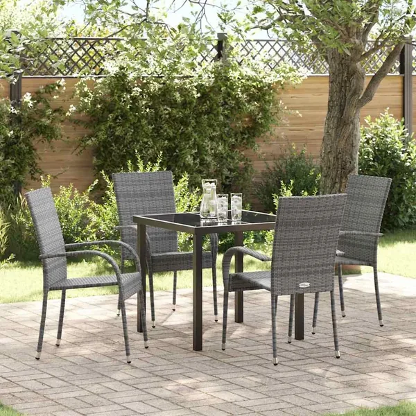 Ensemble de salle à manger pour jardin 5 pcs Gris