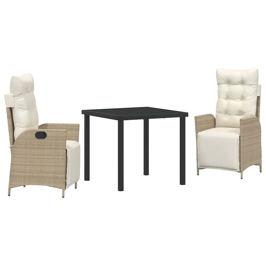 Ensemble de salle à manger pour jardin 3 pcs Beige polyrotin - 2