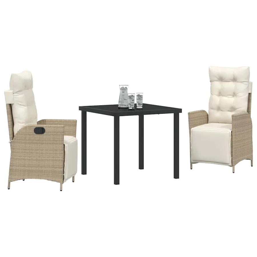 Ensemble de salle à manger pour jardin 3 pcs Beige polyrotin - 3