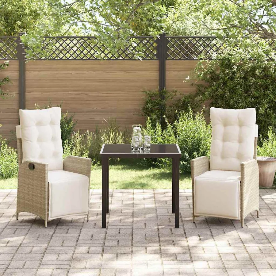 Ensemble de salle à manger pour jardin 3 pcs Beige polyrotin - 4