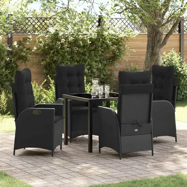 Ensemble de salle à manger pour jardin 5 pcs Noir polyrotin