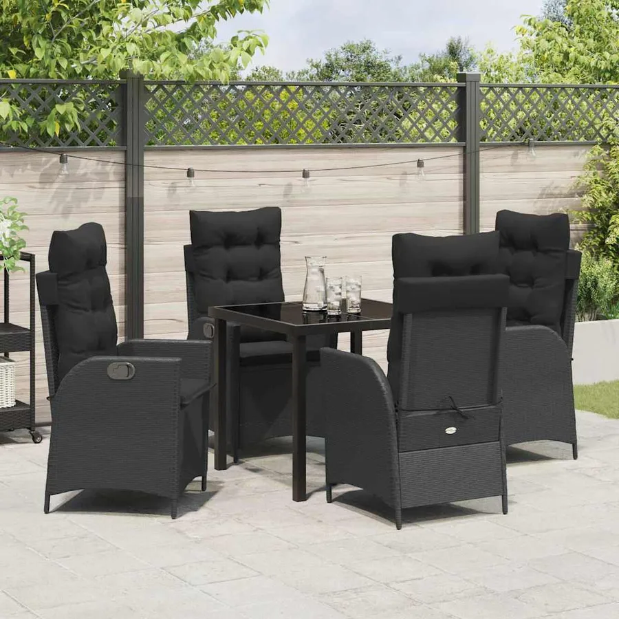 Ensemble de salle à manger pour jardin 5 pcs Noir polyrotin - 4