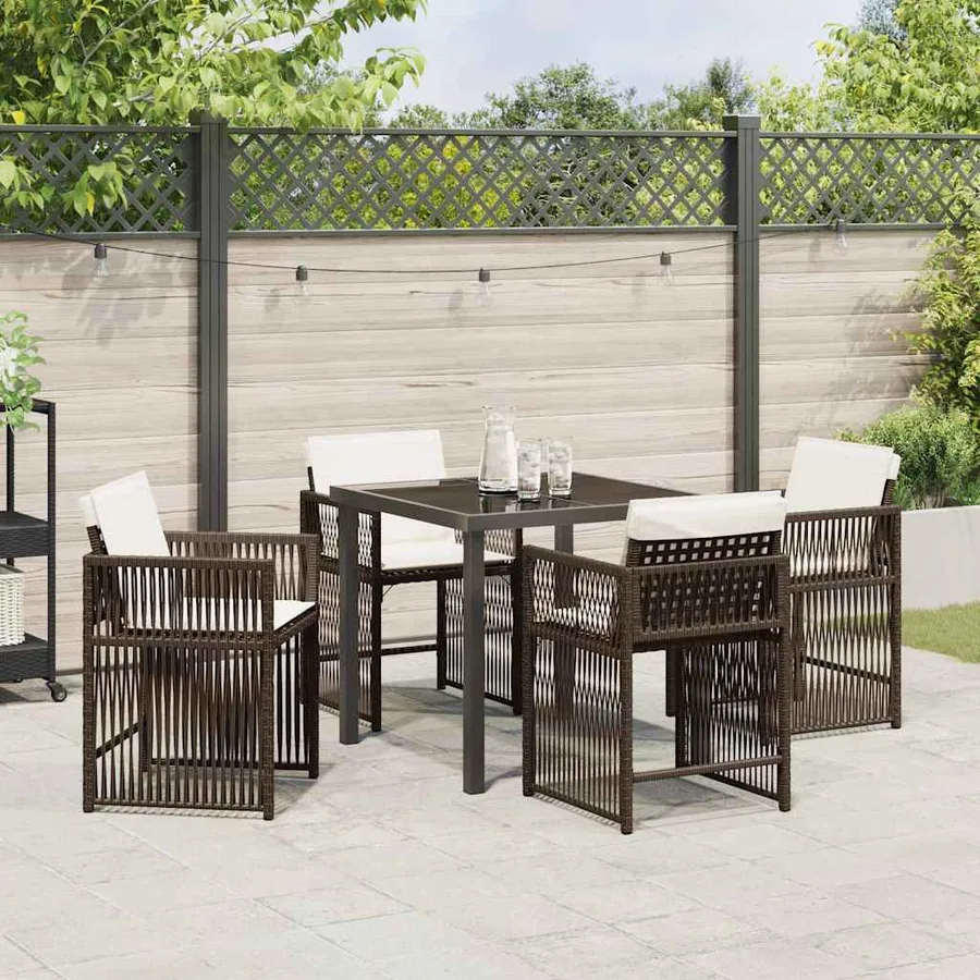 Ensemble de salle à manger pour jardin 5 pcs Marron polyrotin - 4