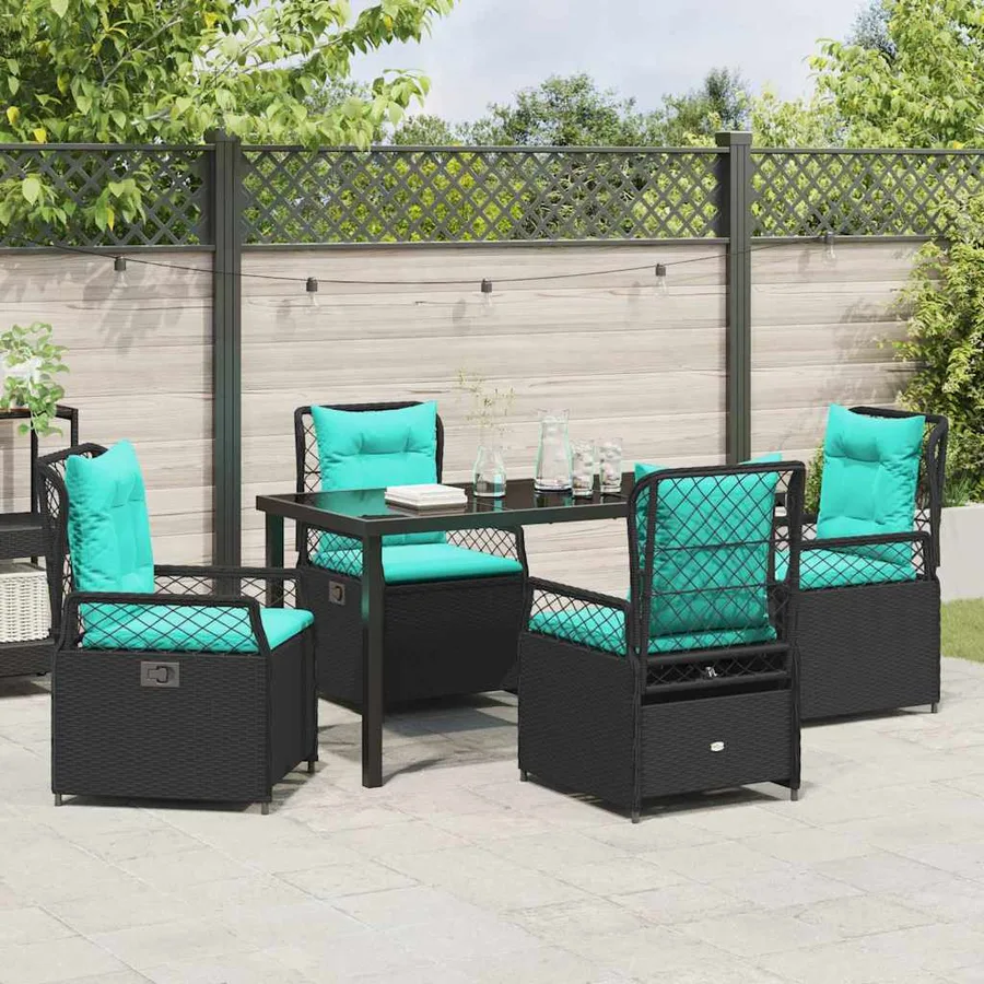 Ensemble de salle à manger pour jardin 5 pcs Noir polyrotin - 4