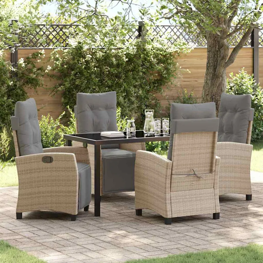 Ensemble de salle à manger pour jardin 5 pcs Beige polyrotin