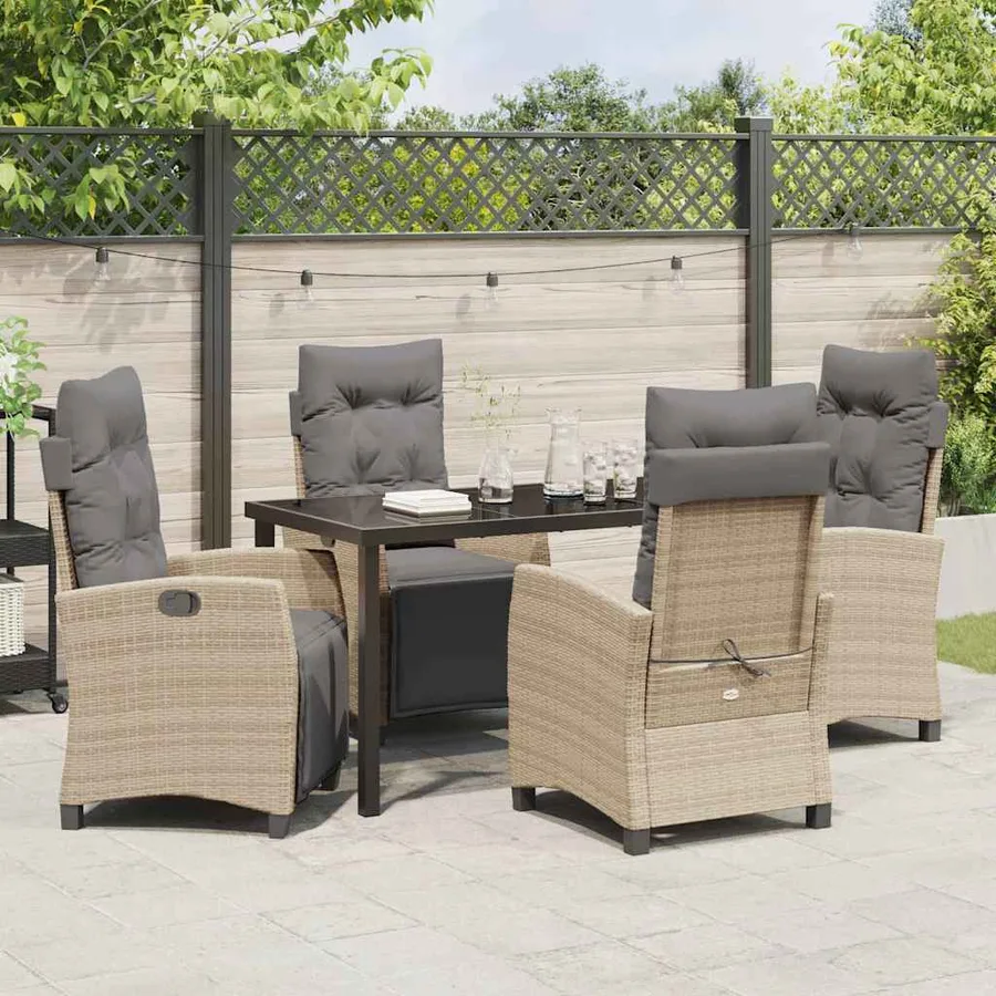 Ensemble de salle à manger pour jardin 5 pcs Beige polyrotin - 4