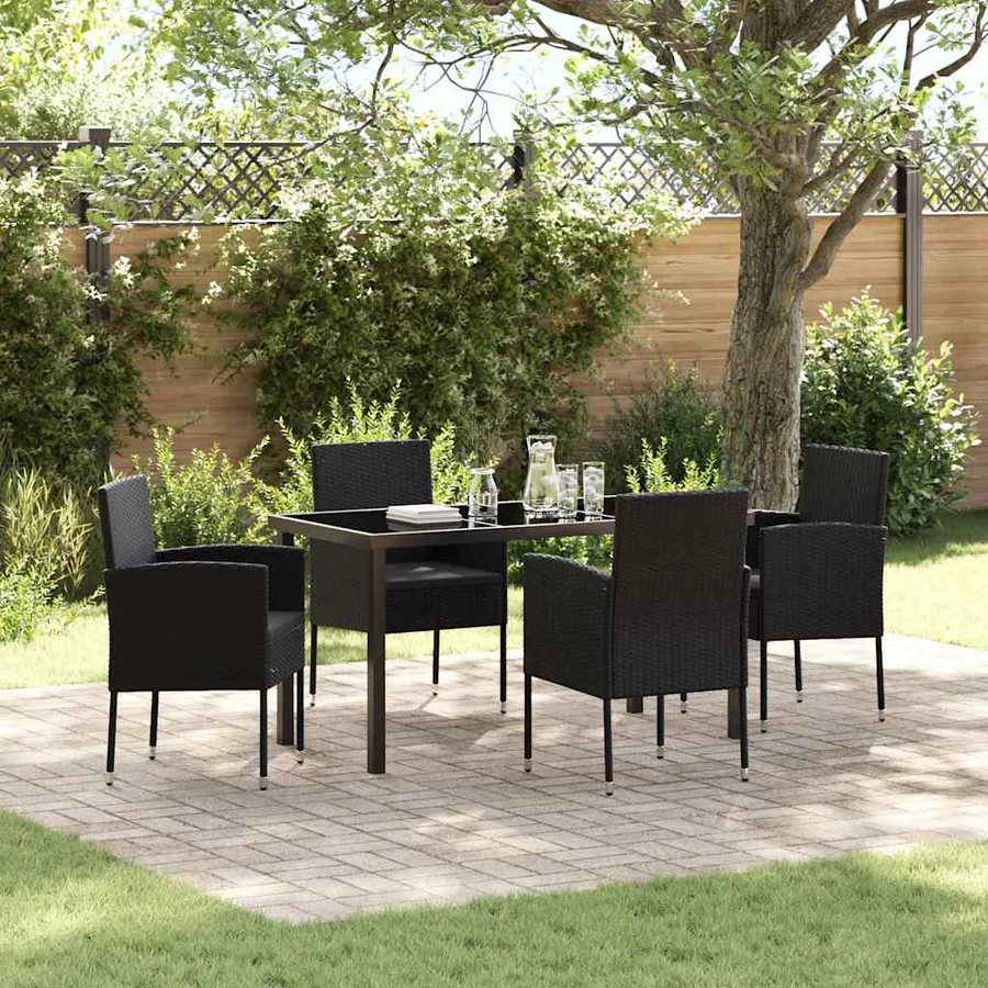 Ensemble de salle à manger pour jardin 5 pcs Noir polyrotin