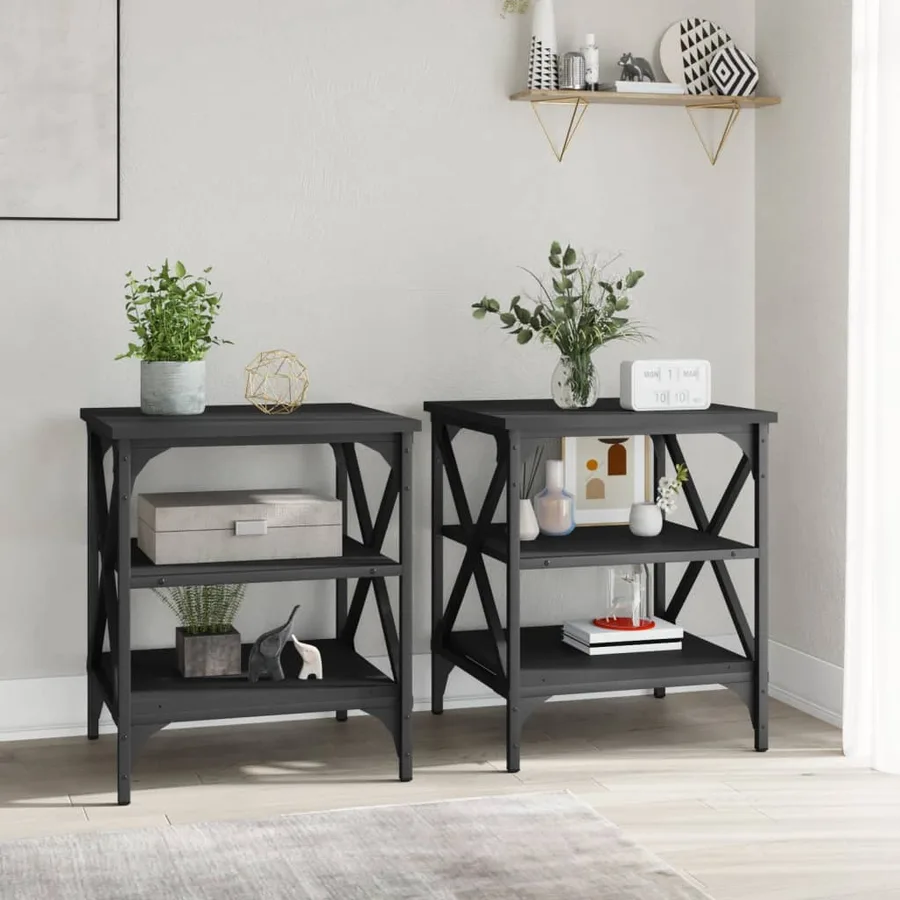 Tables d'appoint 2 pcs Noir 40x42x50 cm Bois d’ingénierie - 3