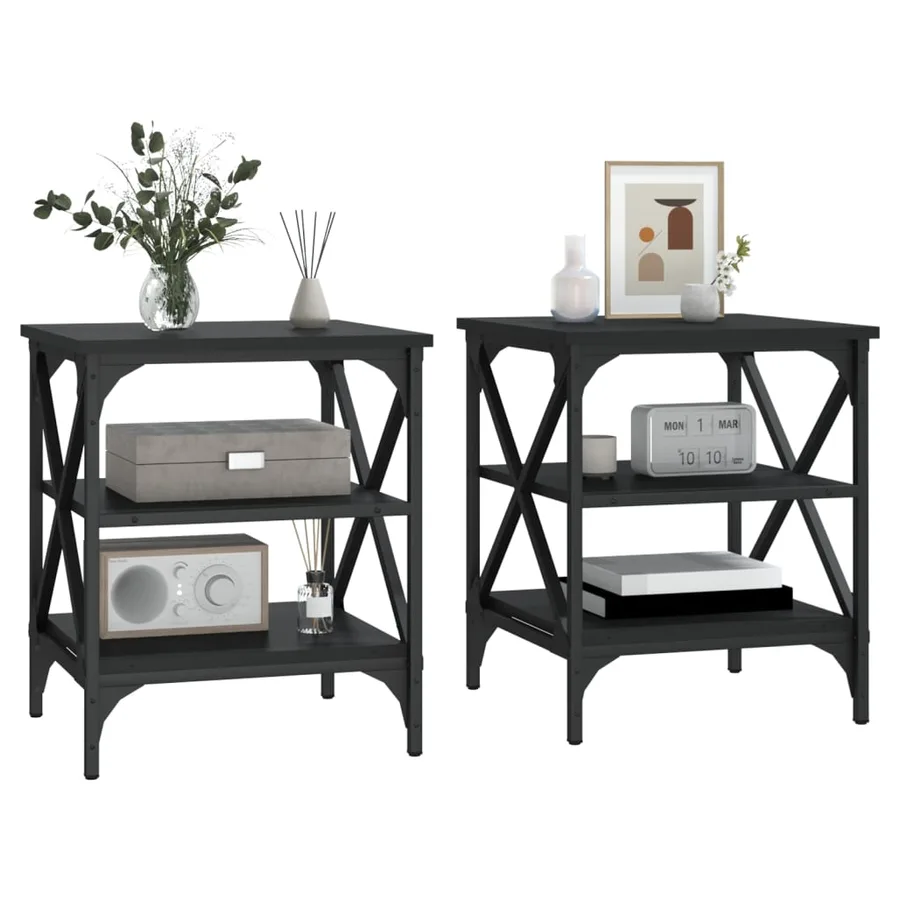 Tables d'appoint 2 pcs Noir 40x42x50 cm Bois d’ingénierie - 4