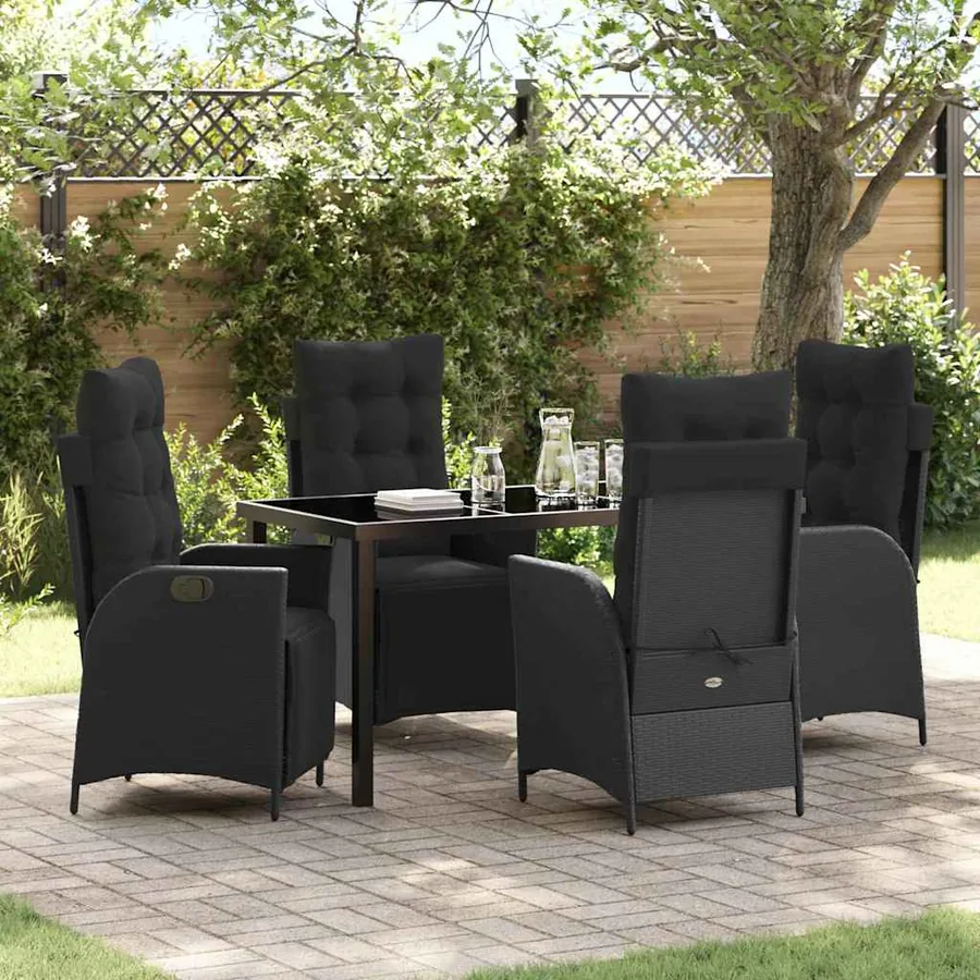Ensemble de salle à manger pour jardin 5 pcs Noir polyrotin