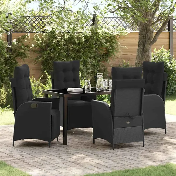 Ensemble de salle à manger pour jardin 5 pcs Noir polyrotin
