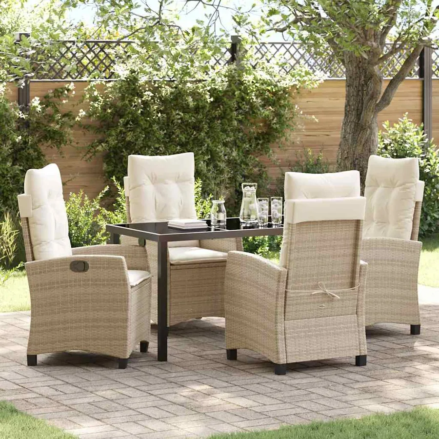 Ensemble de salle à manger pour jardin 5 pcs Beige polyrotin