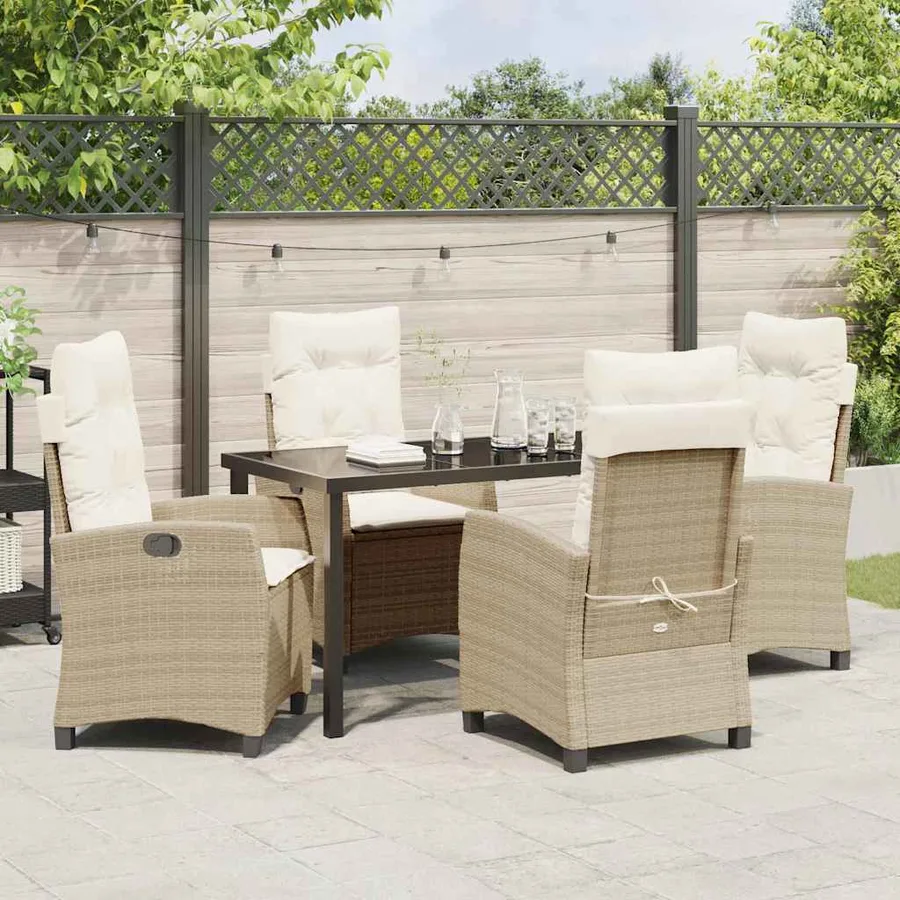 Ensemble de salle à manger pour jardin 5 pcs Beige polyrotin - 4