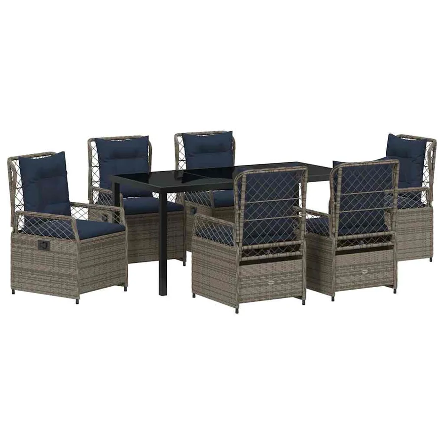 Ensemble de salle à manger pour jardin 7 pcs Gris polyrotin - 2
