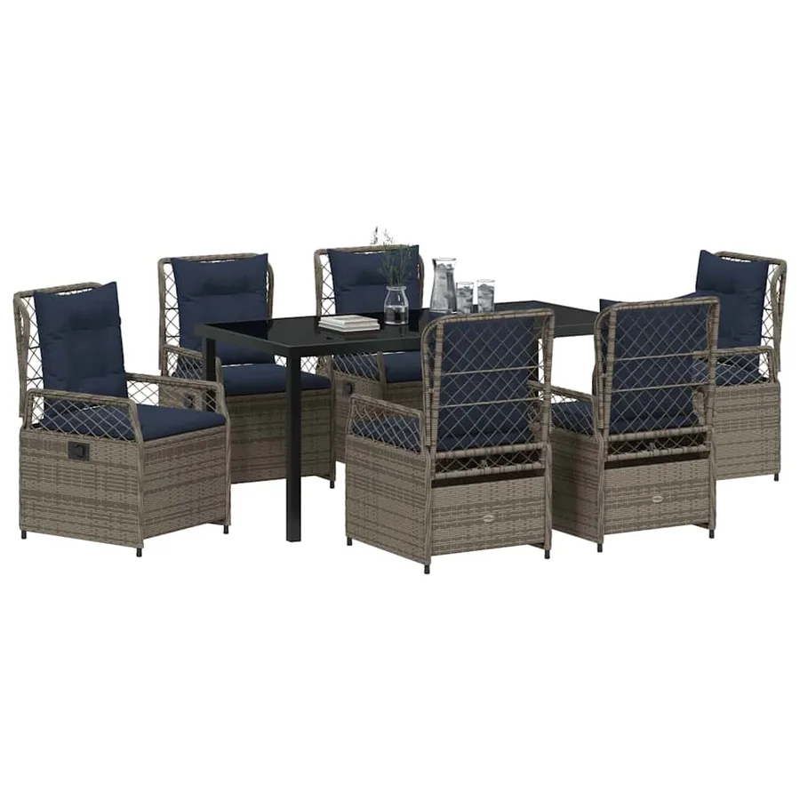 Ensemble de salle à manger pour jardin 7 pcs Gris polyrotin - 3