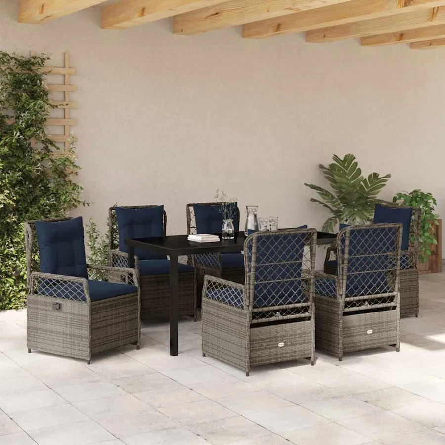 Ensemble de salle à manger pour jardin 7 pcs Gris polyrotin - 4