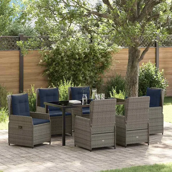 Ensemble de salle à manger pour jardin 7 pcs Gris Poly rotin